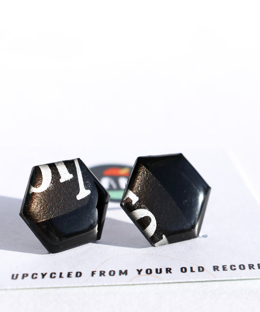20% OFF / ooak black geometric studs in upcycled from a vinyl record