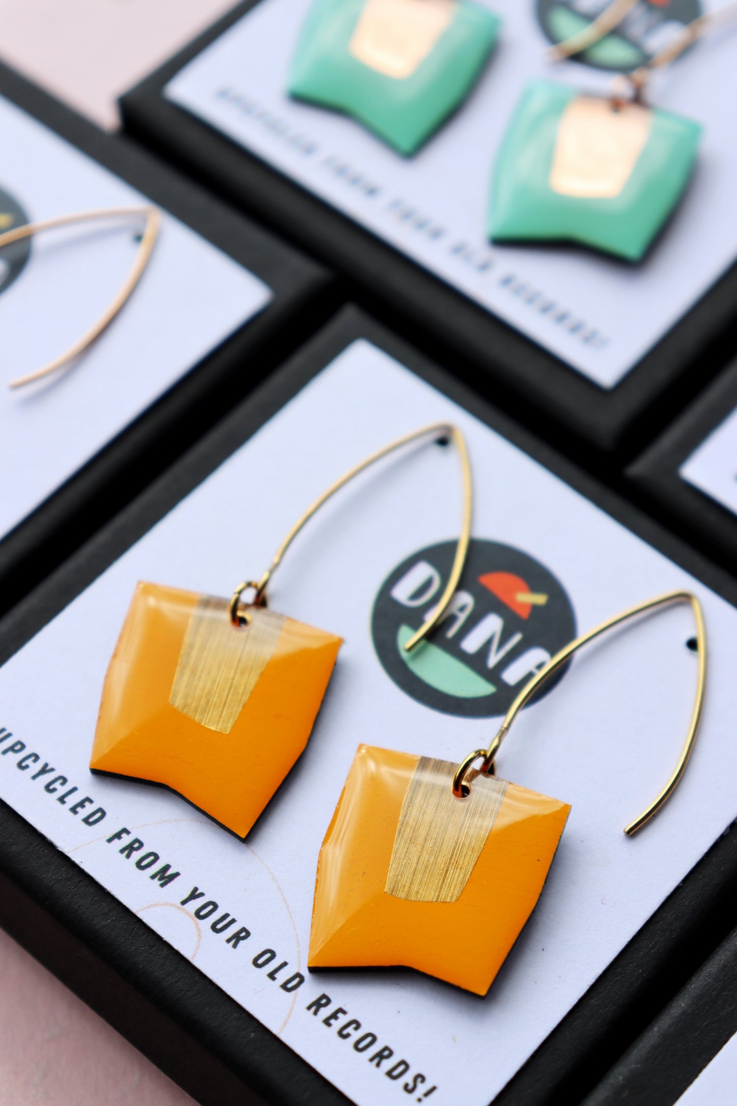 CONNIE in 8 colours / contemporary upcycled chic vinyl record earrings