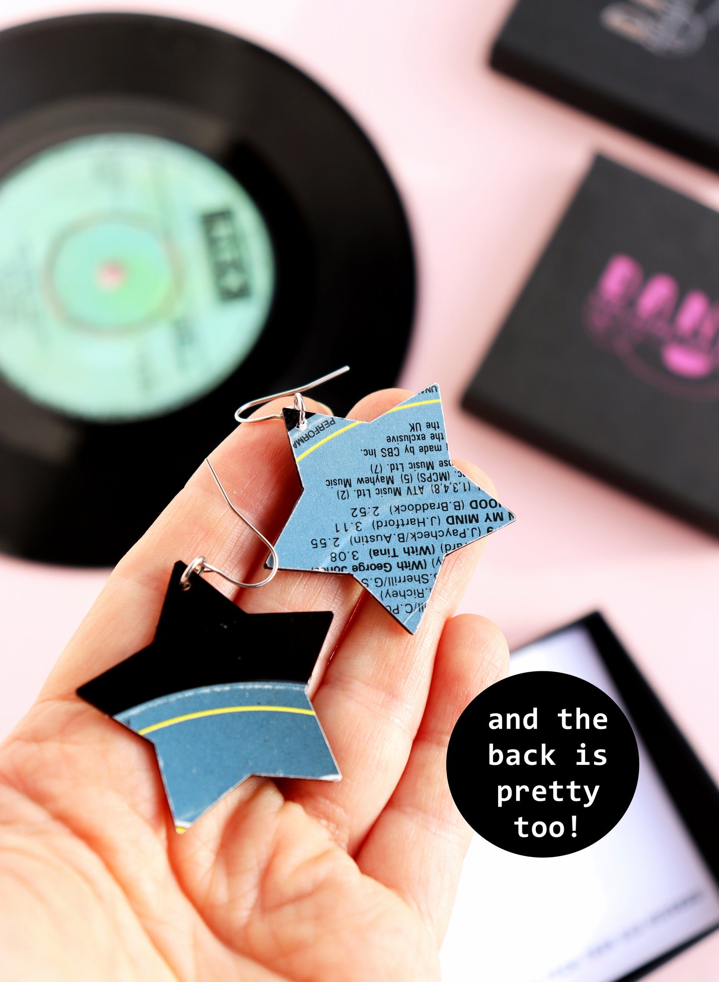 A pair of very EPIC upcycled vinyl record earrings