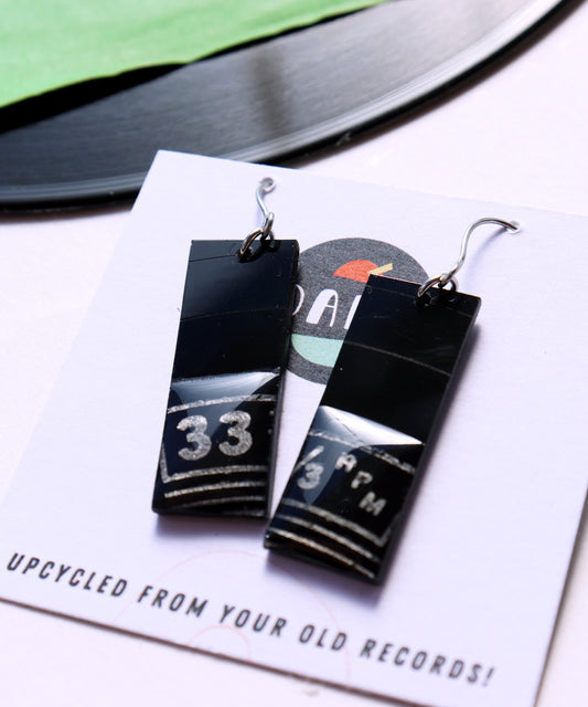 33 1/3 RPM / minimalist contemporary upcycled geometric vinyl record earrings