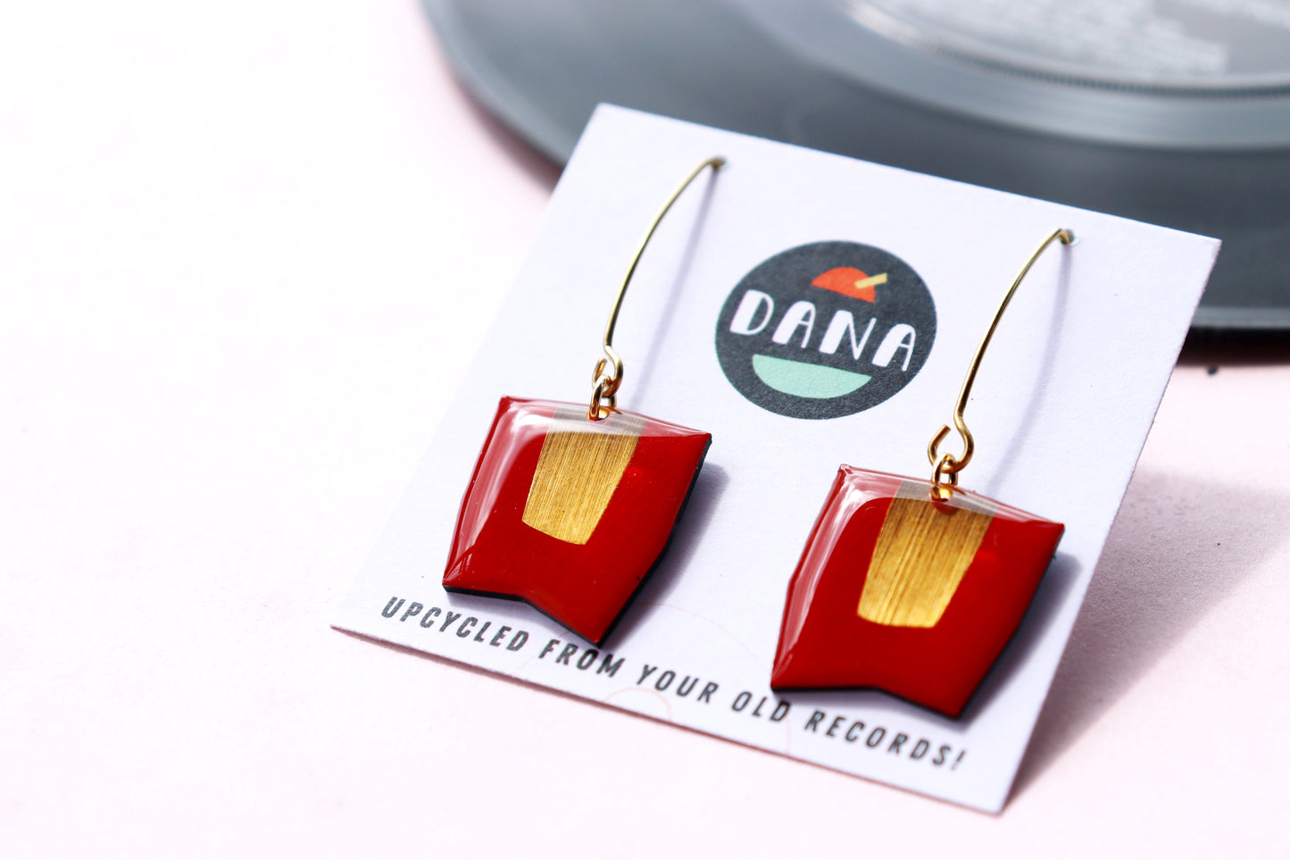 CONNIE in vibrant red and lush gold / upcycled chic earrings