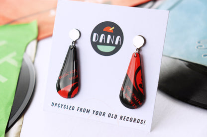 Music for Pleasure / upcycled chic recycled vinyl record earrings in black and red