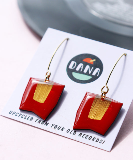 CONNIE in vibrant red and lush gold / upcycled chic earrings