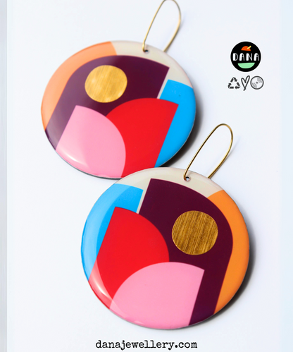 CLEO confetti / bold colourful upcycled vinyl earrings made in Ireland