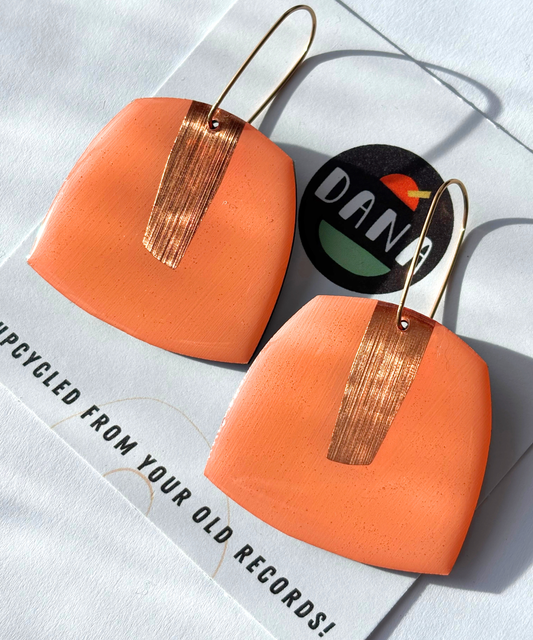 50% OFF / large upcycled contemporary earrings in warm salmon and copper by DANA