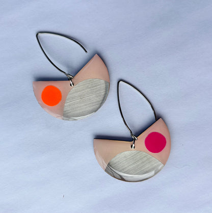RESERVED for Eimear 40% OFF Pacman earrings in pink, orange, silver | unique upcycled Irish design