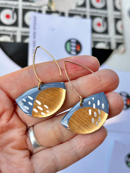 30% OFF boats in blue grey with gold and white details  / contemporary jewellery design
