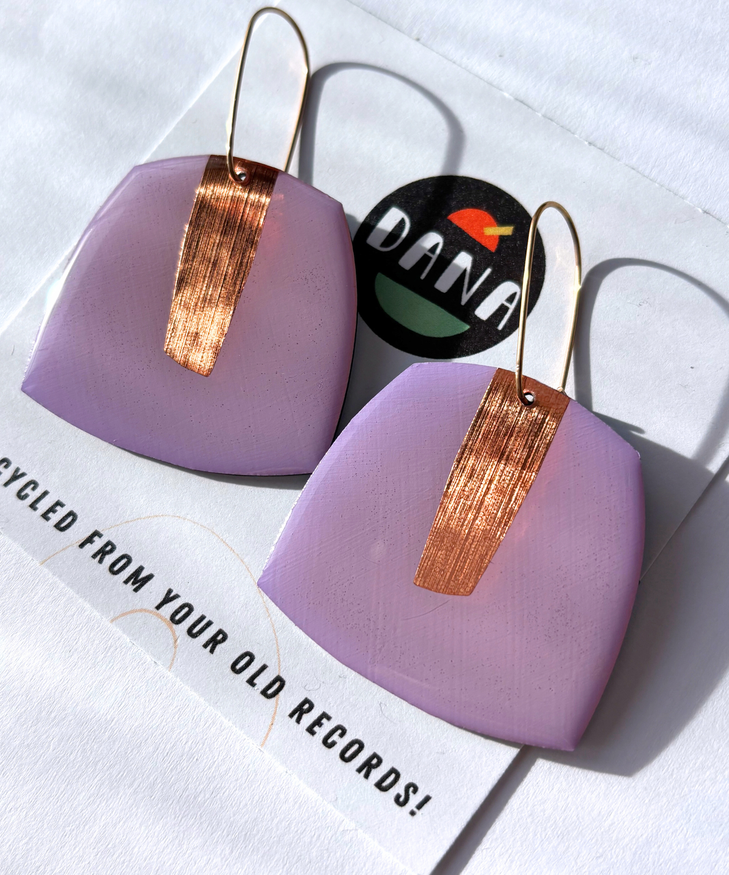 50% OFF / large upcycled contemporary earrings in light lilac and copper by DANA