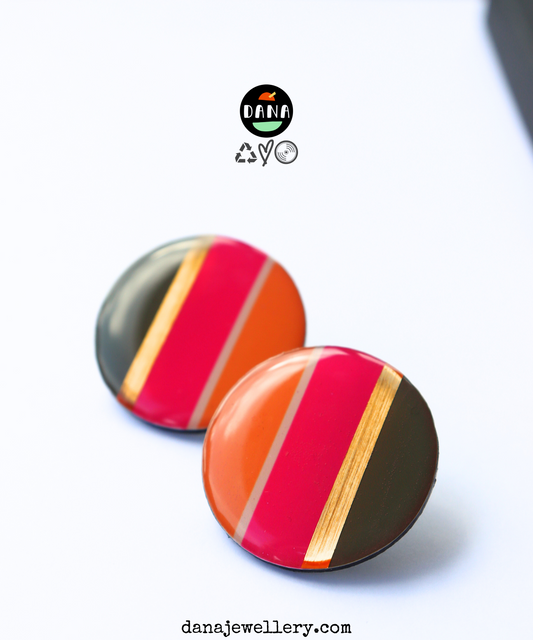 30% OFF FABI no.1 large disc stud earrings in fuchsia, deep khaki, tangerine and gold