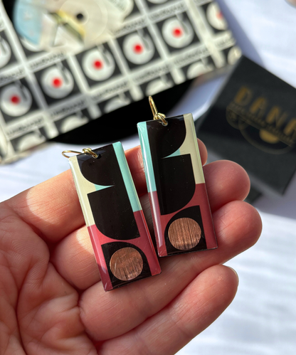 30% OFF The Rectangles in terracotta, black, pale yellow and green with a pop of copper/ eco chic earrings