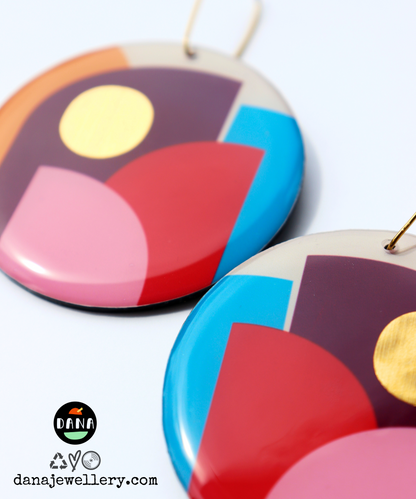 CLEO confetti / bold colourful upcycled vinyl earrings made in Ireland