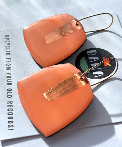 50% OFF / large upcycled contemporary earrings in warm salmon and copper by DANA