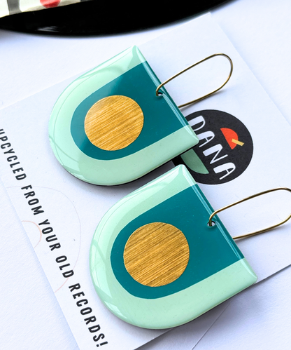 30% off bold graphic earrings in teal green & gold | Irish made earrings