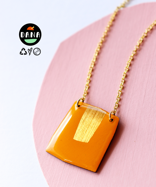 40% OFF modern upcycled vinyl necklace made in Ireland in yellow & gold