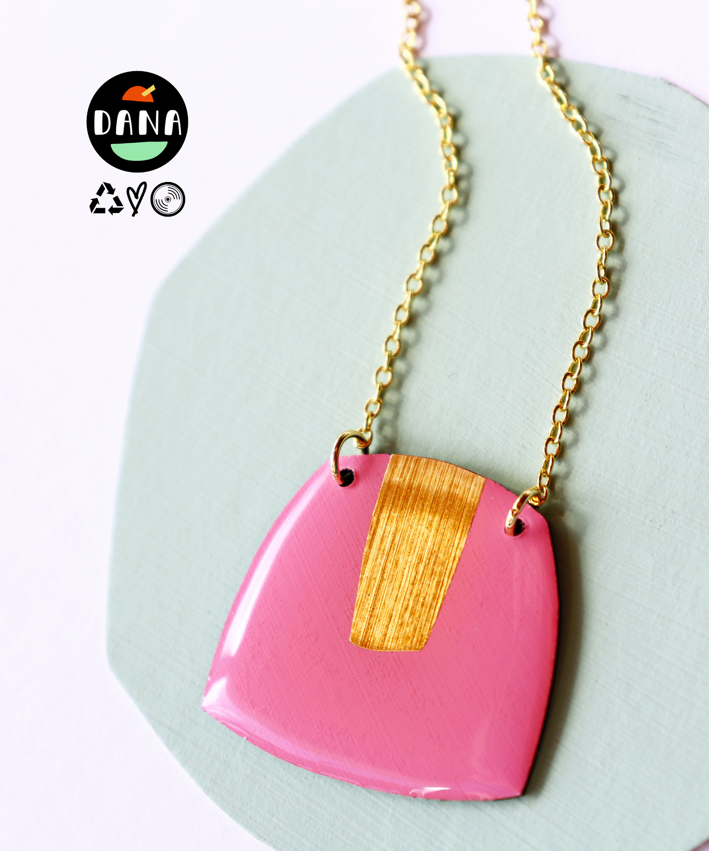 Modern colourful pink and gold necklace / handmade in Ireland