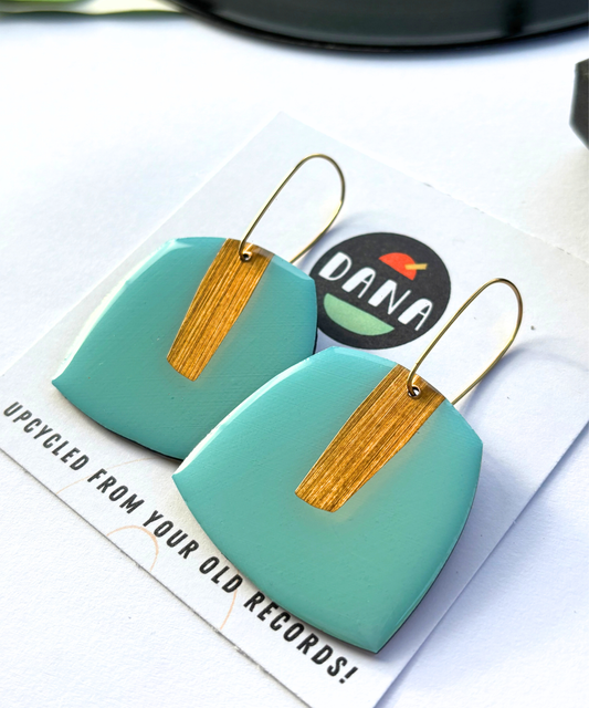 50% OFF / large upcycled contemporary earrings in light blue and gold by DANA