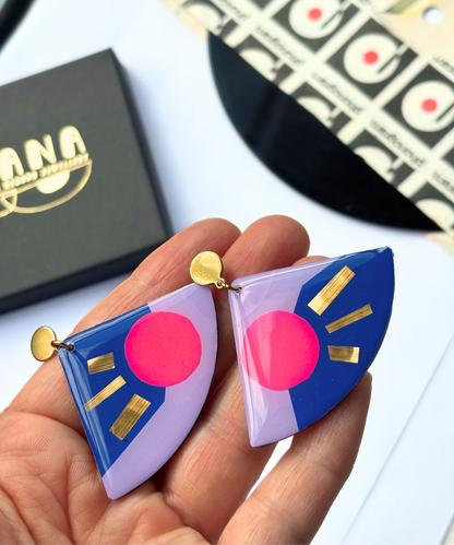 TIA in lilac, navy, neon pink, gold