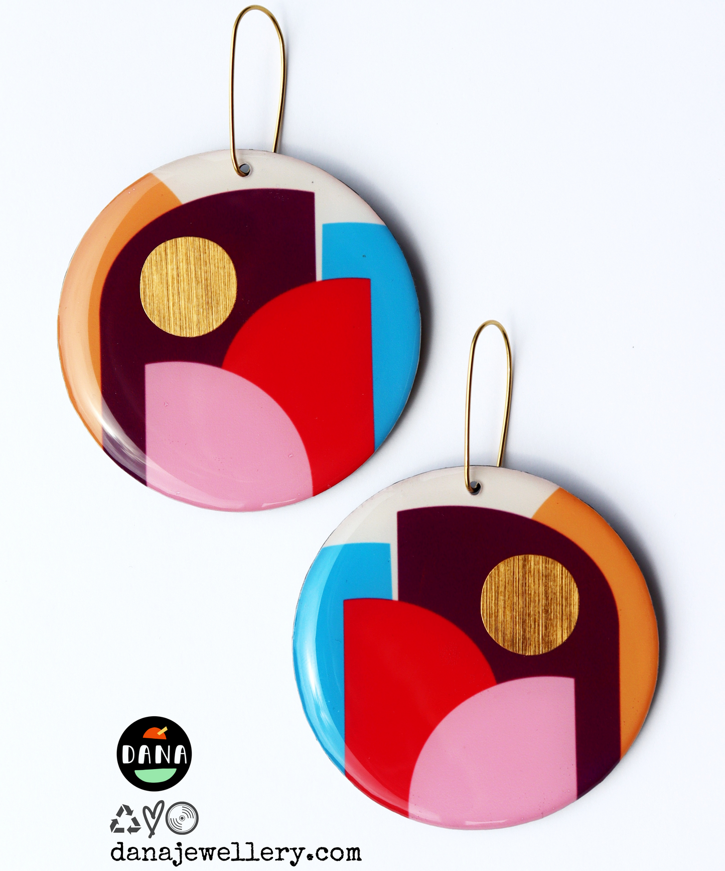 CLEO confetti / bold colourful upcycled vinyl earrings made in Ireland