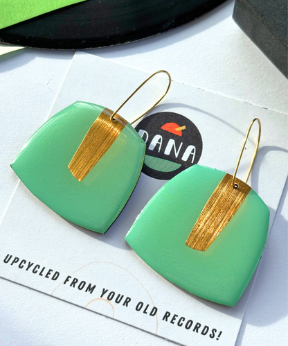 40% OFF / large upcycled contemporary earrings in mint green and gold by DANA