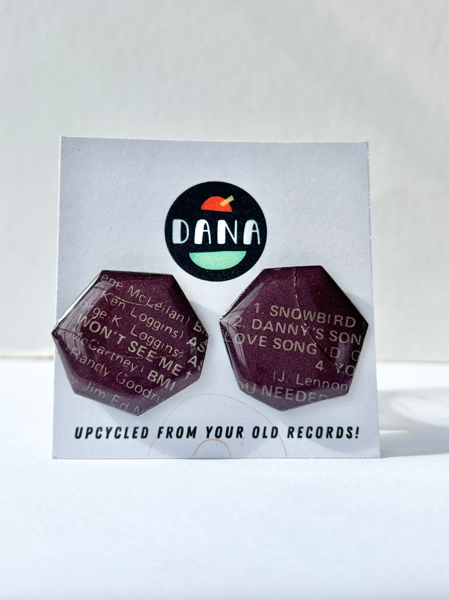 50% OFF large geometric one of a kind recycled vinyl record stud earrings in deep plum