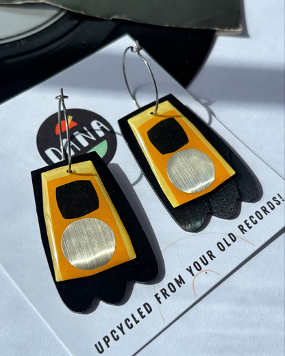 40% OFF Art earrings in black, yellow and silver upcycled from vinyl record