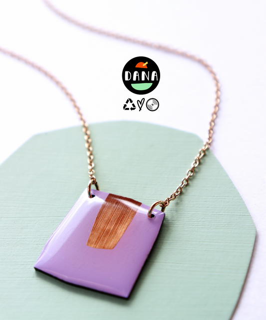 Geometric recycled necklace in purple and copper / vinyl record jewellery
