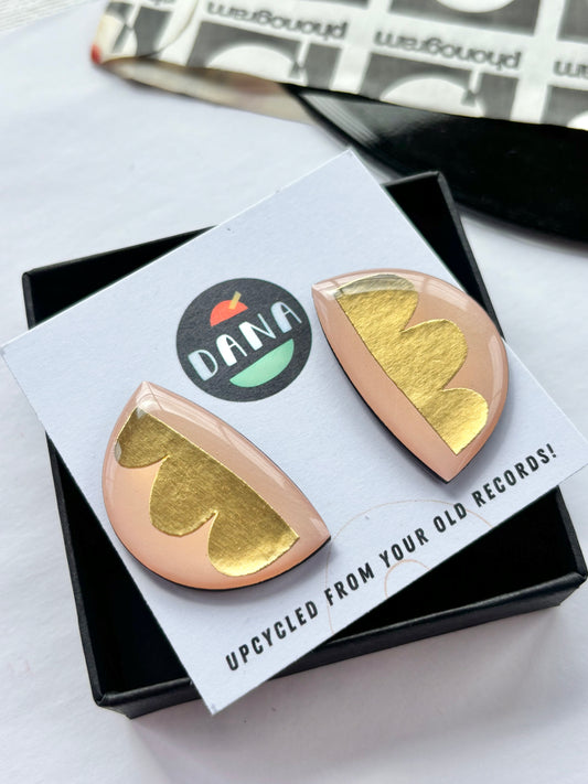50% off large one of a kind studs in light pink, with lush pops of gold | contemporary art earrings