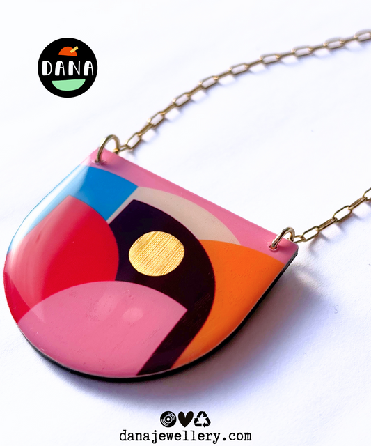 CLEO no.2 necklace in pink, red, plum, blue, yellow, gold / graphic necklace handmade in Ireland