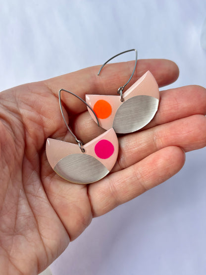 RESERVED for Eimear 40% OFF Pacman earrings in pink, orange, silver | unique upcycled Irish design
