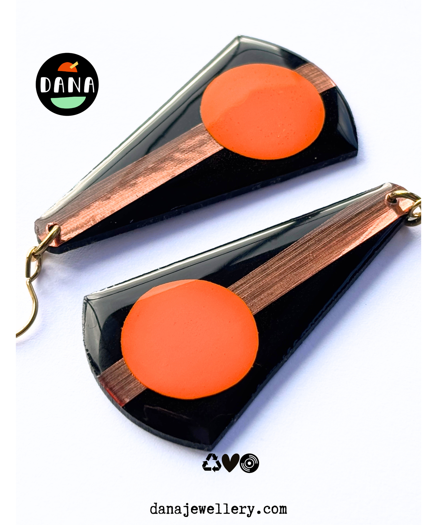 ANDY in black, orange, and copper | unique art earrings