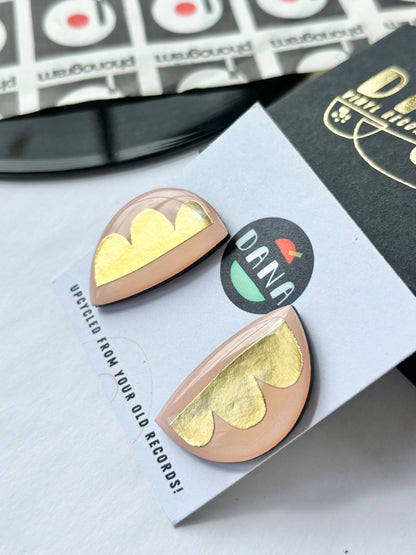 50% off large one of a kind studs in light pink, with lush pops of gold | contemporary art earrings