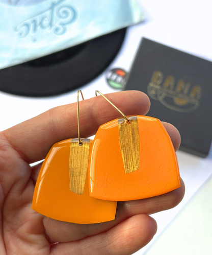 50% OFF / large upcycled contemporary earrings in yellow and gold by DANA