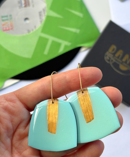 50% OFF / large upcycled contemporary earrings in light blue and gold by DANA