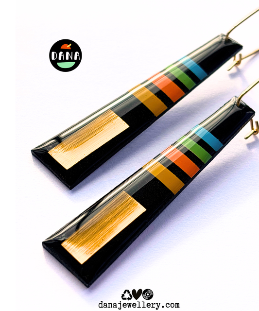 LIZZY retro inspired in blue, green, orange, yellow, and gold