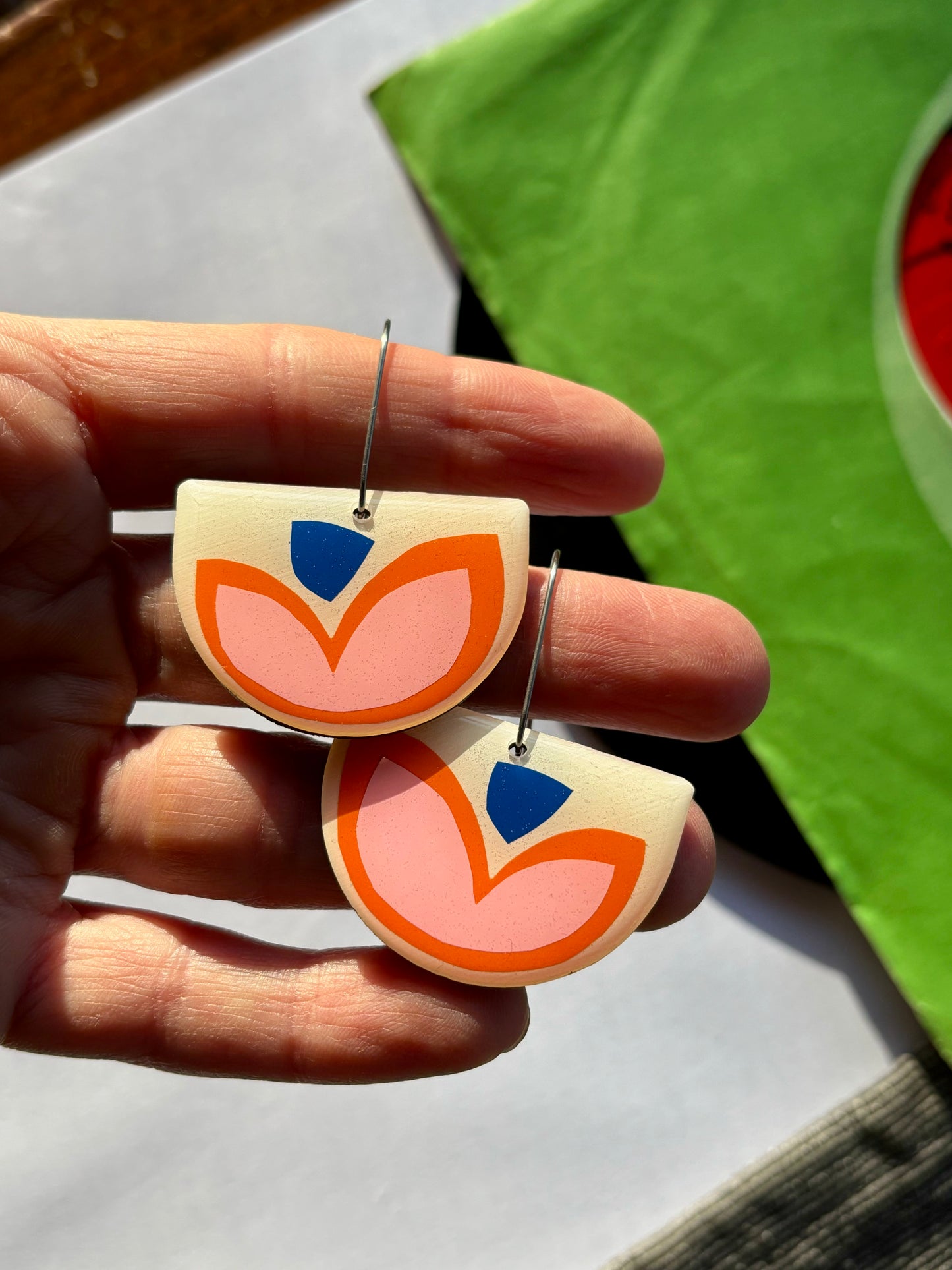 30% OFF unique vinyl record earrings in off white, orange, pink and blue / gift for her handmade in Ireland