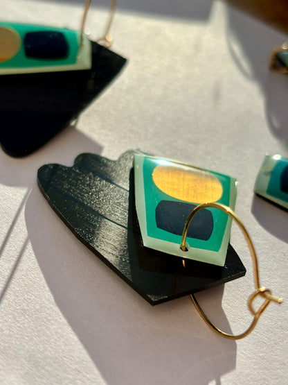 40% OFF Upcycled vinyl record earrings in turquoise black and gold/ unique Irish design