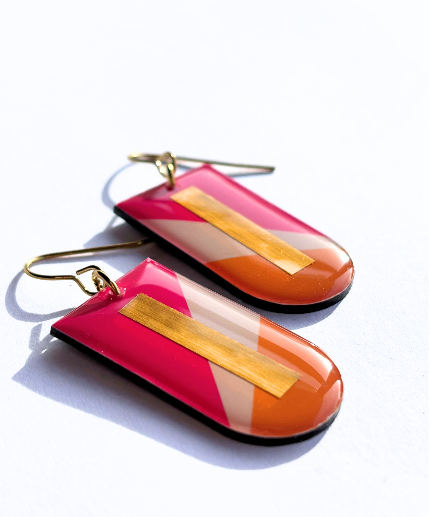 NINA recycled record earrings / elegant yet fun modern Irish jewellery design / hot pink, yellow and gold