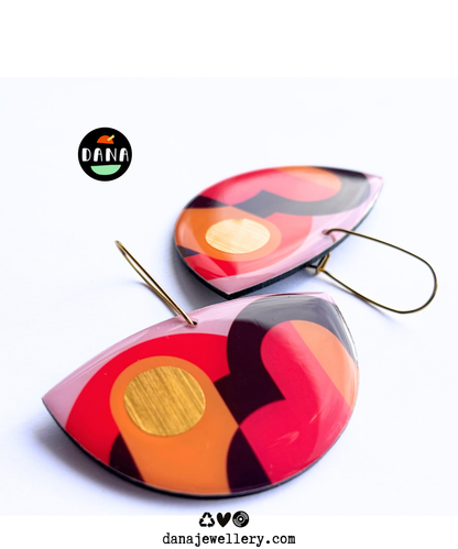 LOLA in warm tones of orange, pink, plum / colourful statement art earrings handmade in Ireland