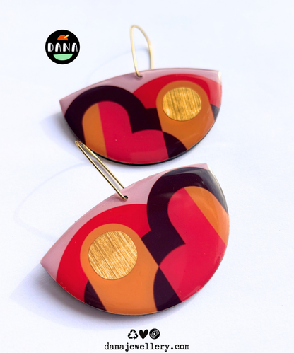 LOLA in warm tones of orange, pink, plum / colourful statement art earrings handmade in Ireland