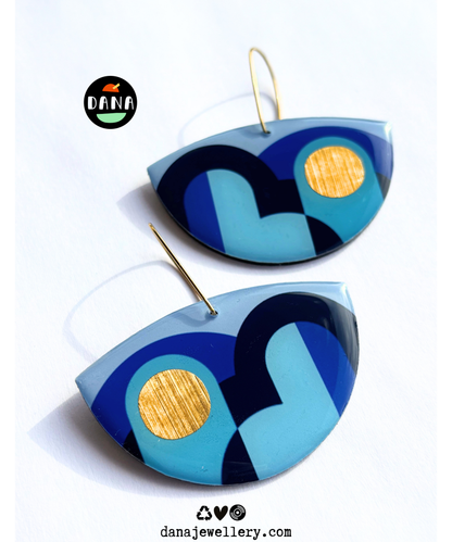 LOLA in tones of blue / graphic earrings handmade in Ireland