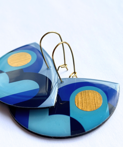 LOLA in tones of blue / graphic earrings handmade in Ireland