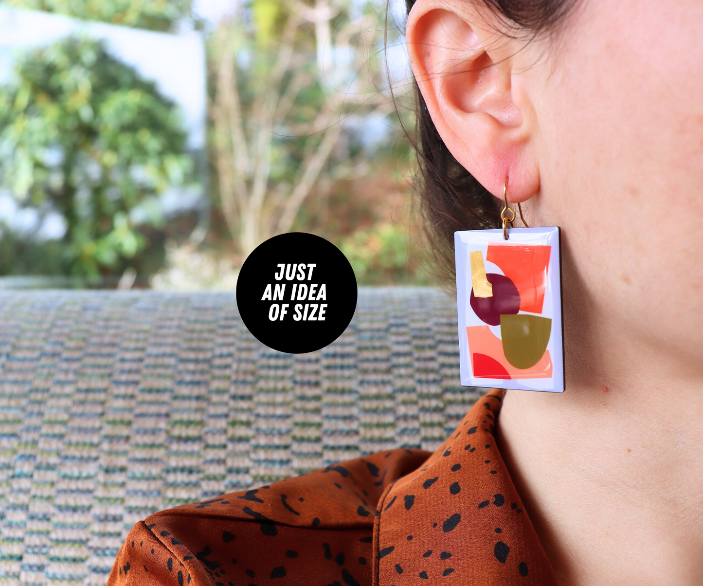 Collage abstraction with a touch of copper / contemporary upcycled vinyl earrings (F2)