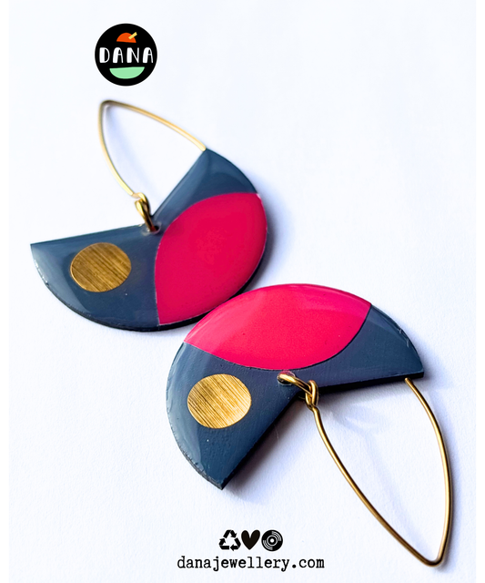PACMAN in fuchsia, gold, deep blue grey / upcycled Irish design