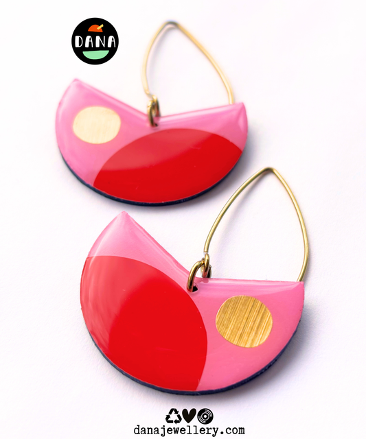 PACMAN in pink, red, gold / upcycled Irish jewellery