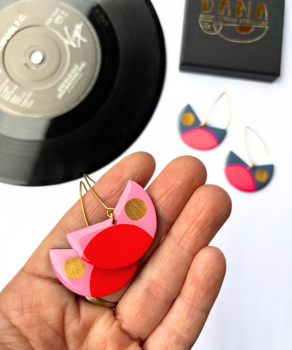 PACMAN in pink, red, gold / upcycled Irish jewellery
