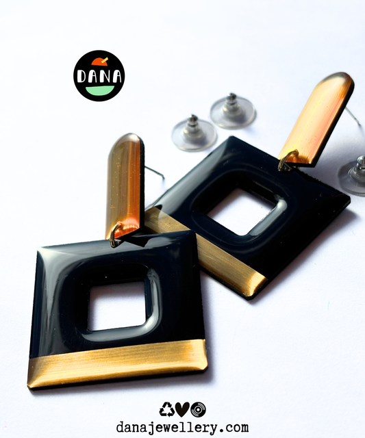 Oh so classy yet upcycled MIKA in black and gold / innovative recycled Irish jewellery design