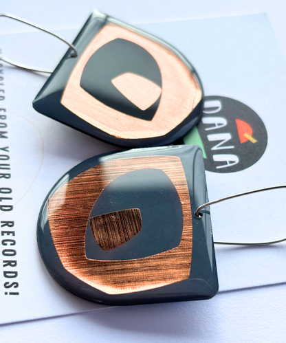 30% off contemporary art earrings in deep blue grey and warm copper| Irish made earrings