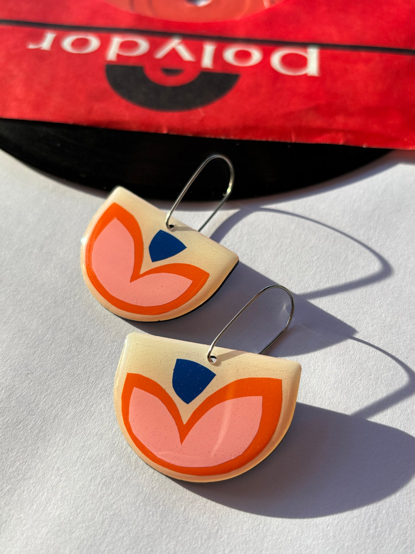 30% OFF unique vinyl record earrings in off white, orange, pink and blue / gift for her handmade in Ireland