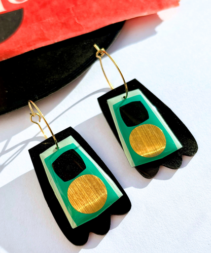 40% OFF Upcycled vinyl record earrings in turquoise black and gold/ unique Irish design