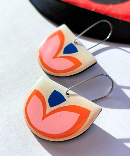 30% OFF unique vinyl record earrings in off white, orange, pink and blue / gift for her handmade in Ireland